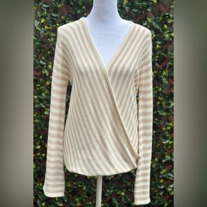 Lovestitch Cream Beige Striped Wrap Sweater Coastal Grandma S EUC